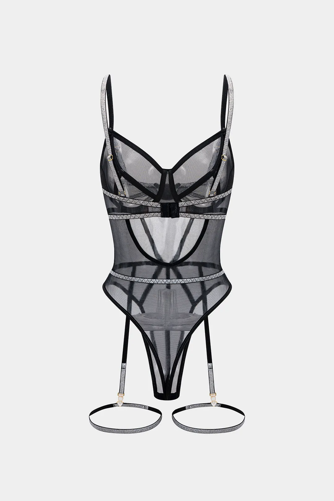 Mesh Sheer Patchwork Bustier Lingerie Garter Set sold by Micas product image thumbnail 2