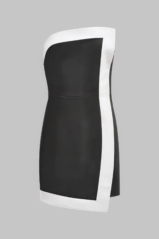 Kontrast lynlås bagløs stroppeløs mini kjole sold by Micas