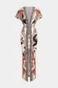 Geometriske blade Print Ruched Short Sleeve Slit Midi Dress sold by Micas