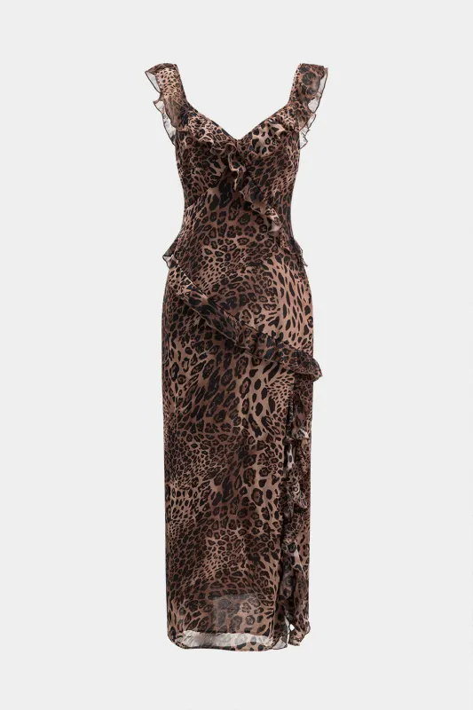 Leopard Print Ruffle Sleeveless Maxi Dress sold by Micas
