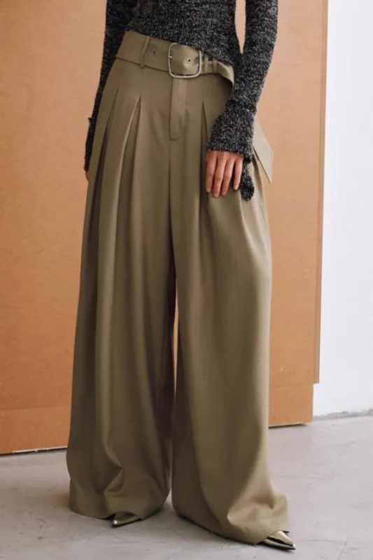 Ruched Belted Pocket Wide Leg Trousers sold by Micas