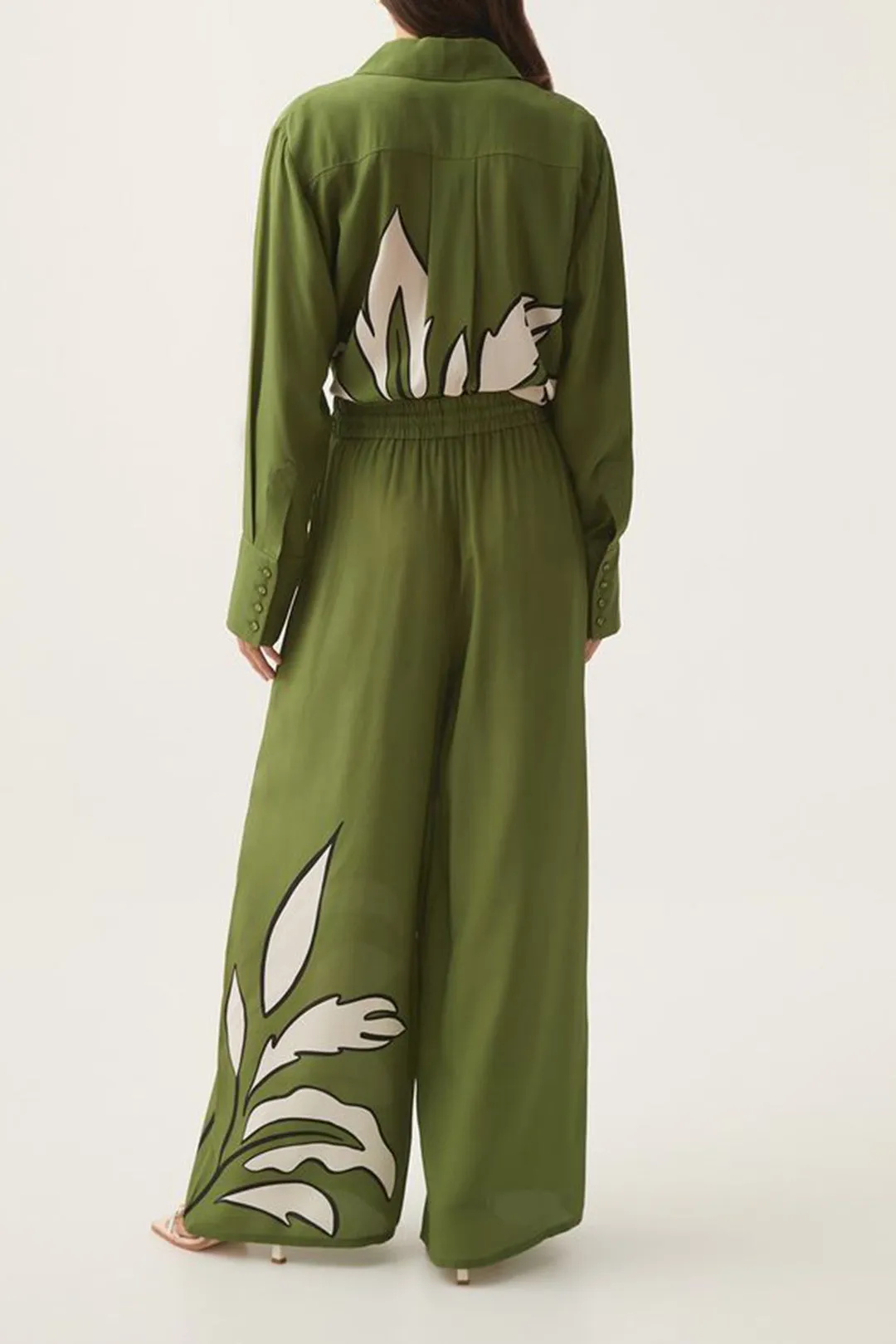 Leaves Print Ruched Tie Front Wide Leg Trousers sold by Micas product image thumbnail 2