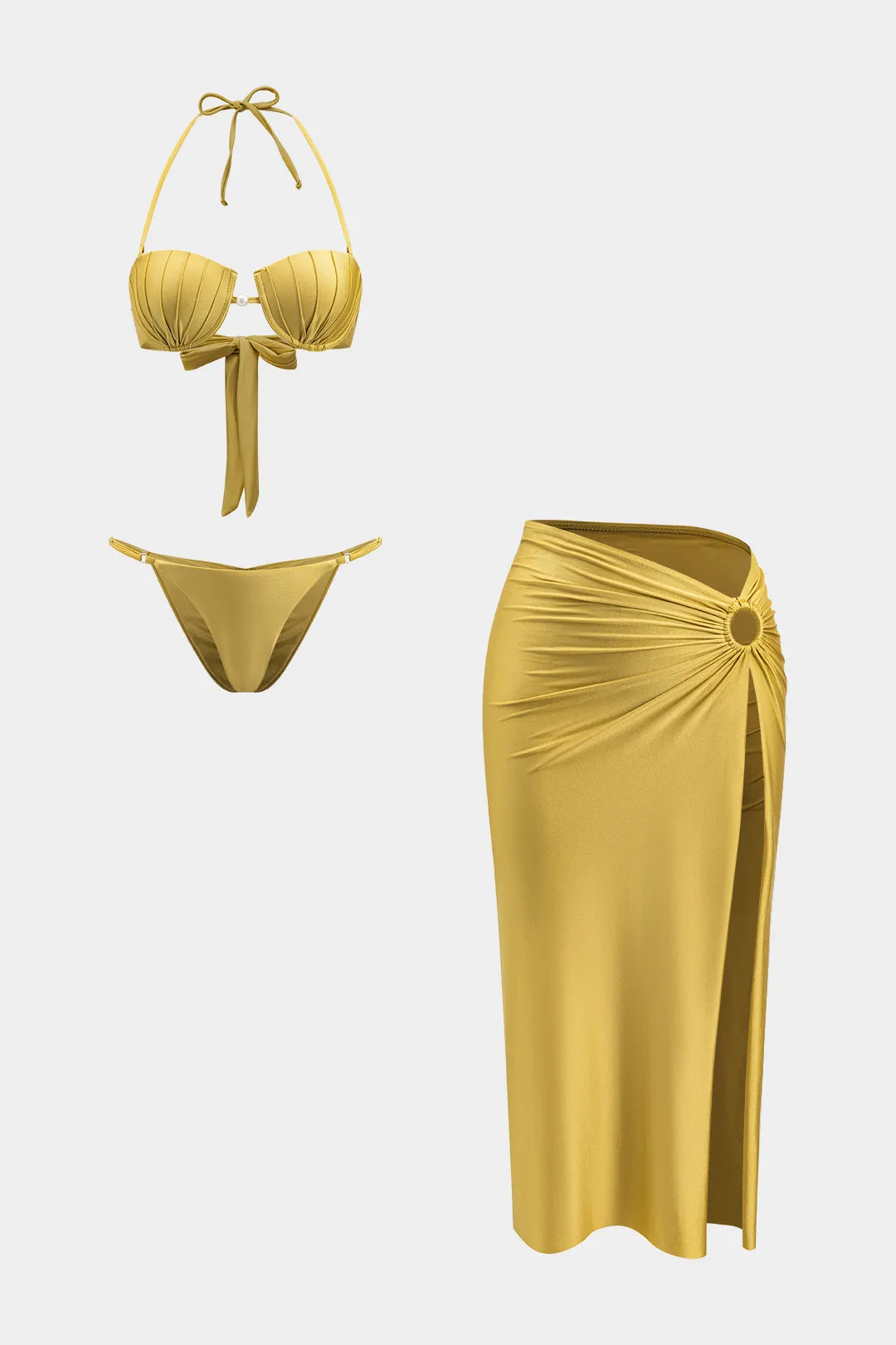 RUCHED RACTLESS TIEP TO PIECE BIKINI OG SLUT SLIT COWS UP SET sold by Micas