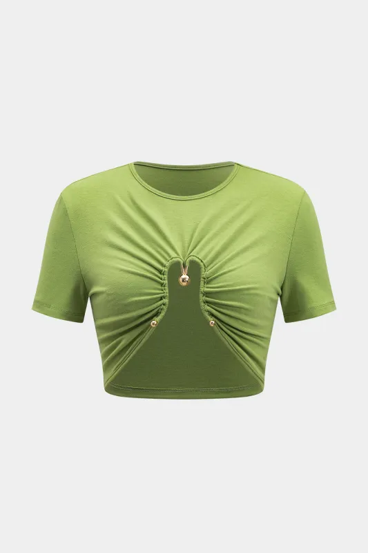 Metallisk indretning ruched kortærmet t-shirt sold by Micas