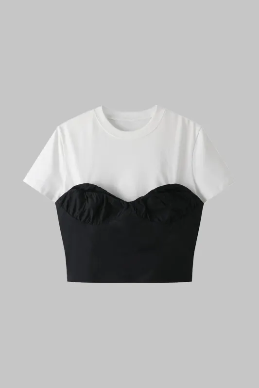 Contrast Ruched Patchwork Short Sleeve T-Shirt sold by Micas