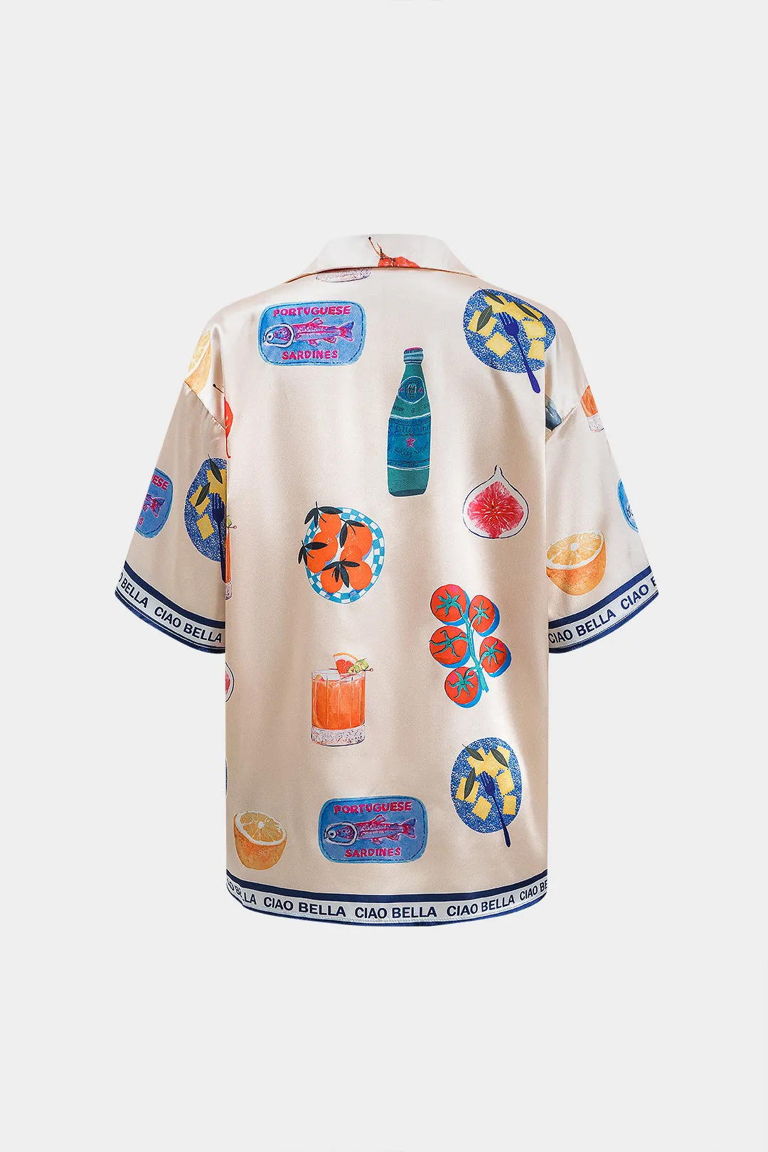 Fruit Cartoon Print Satin Button Shirt And Ruched Tie Front Shorts Set sold by Micas product image thumbnail 4