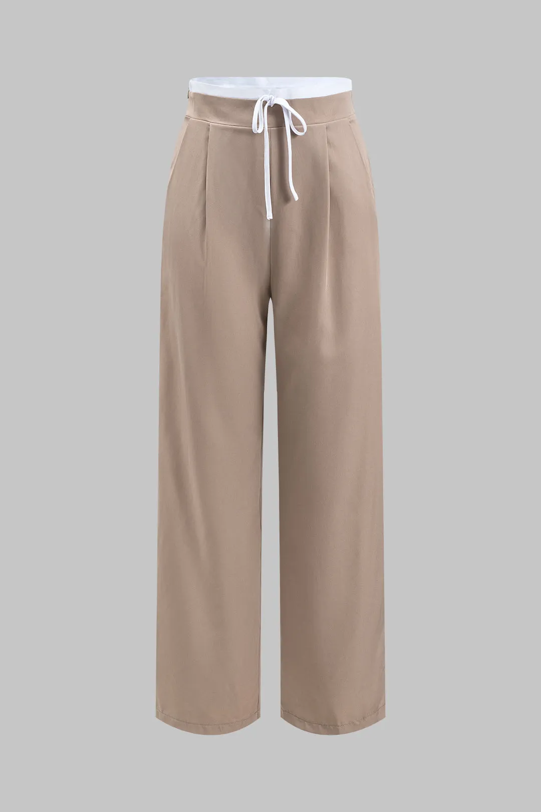 Plisset bånd tilbage knap ærmeløs top og slips front patchwork brede ben bukser sæt sold by Micas product image thumbnail 4