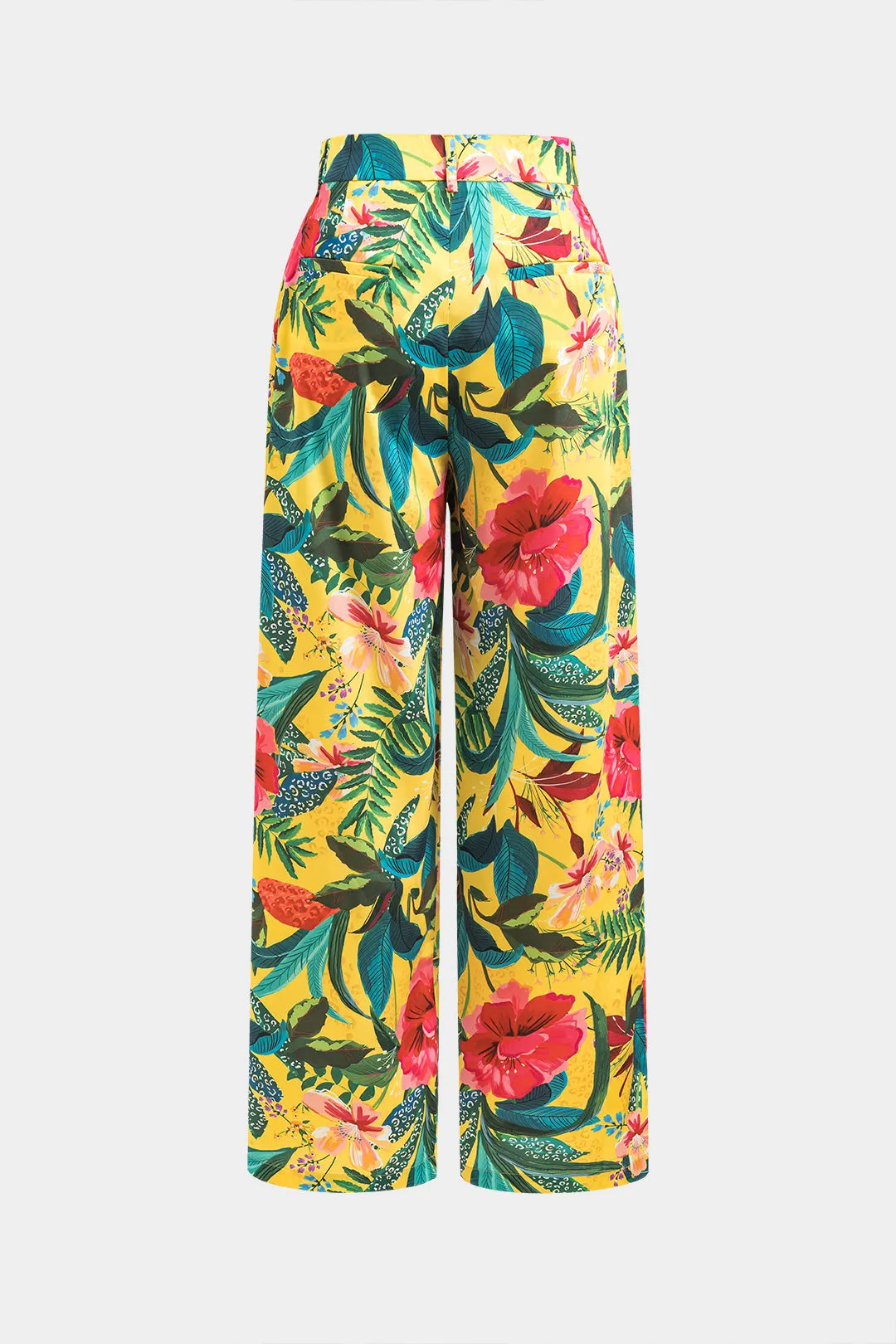 Blomsterblade Print Ruched Twist Knot Tank Top og Pocket Wide Leg Bukser Set sold by Micas product image thumbnail 5