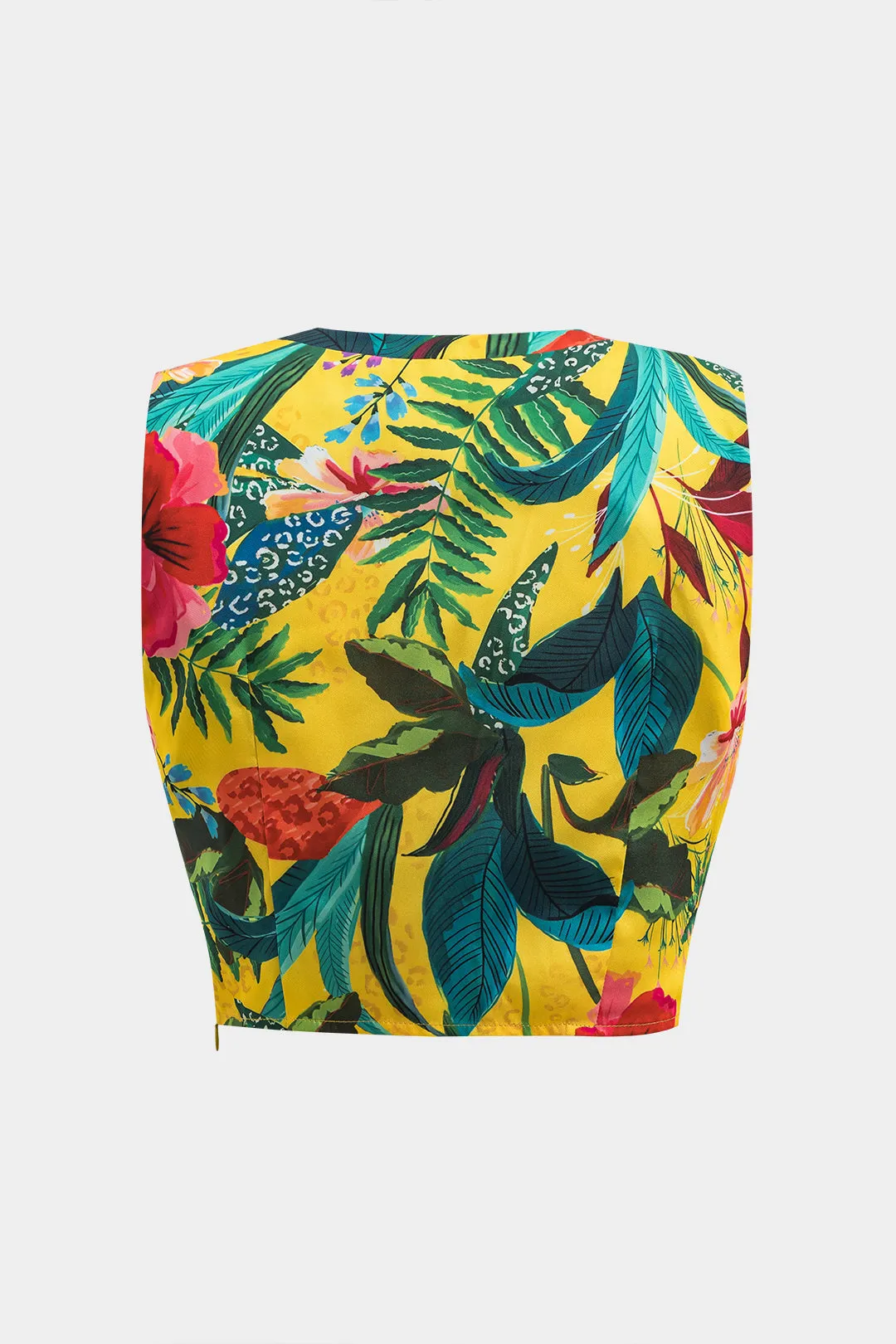 Blomsterblade Print Ruched Twist Knot Tank Top og Pocket Wide Leg Bukser Set sold by Micas product image thumbnail 3