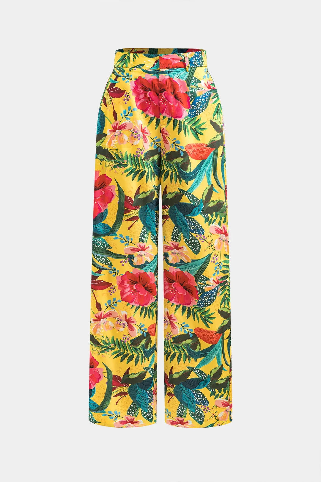 Blomsterblade Print Ruched Twist Knot Tank Top og Pocket Wide Leg Bukser Set sold by Micas product image thumbnail 4