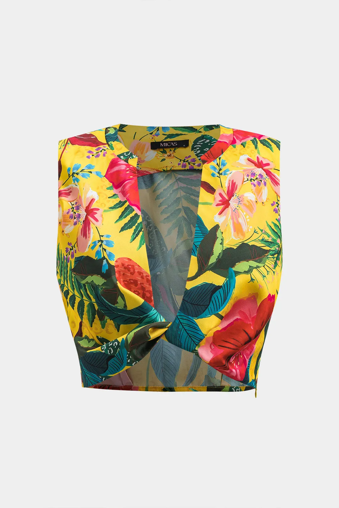 Blomsterblade Print Ruched Twist Knot Tank Top og Pocket Wide Leg Bukser Set sold by Micas product image thumbnail 2