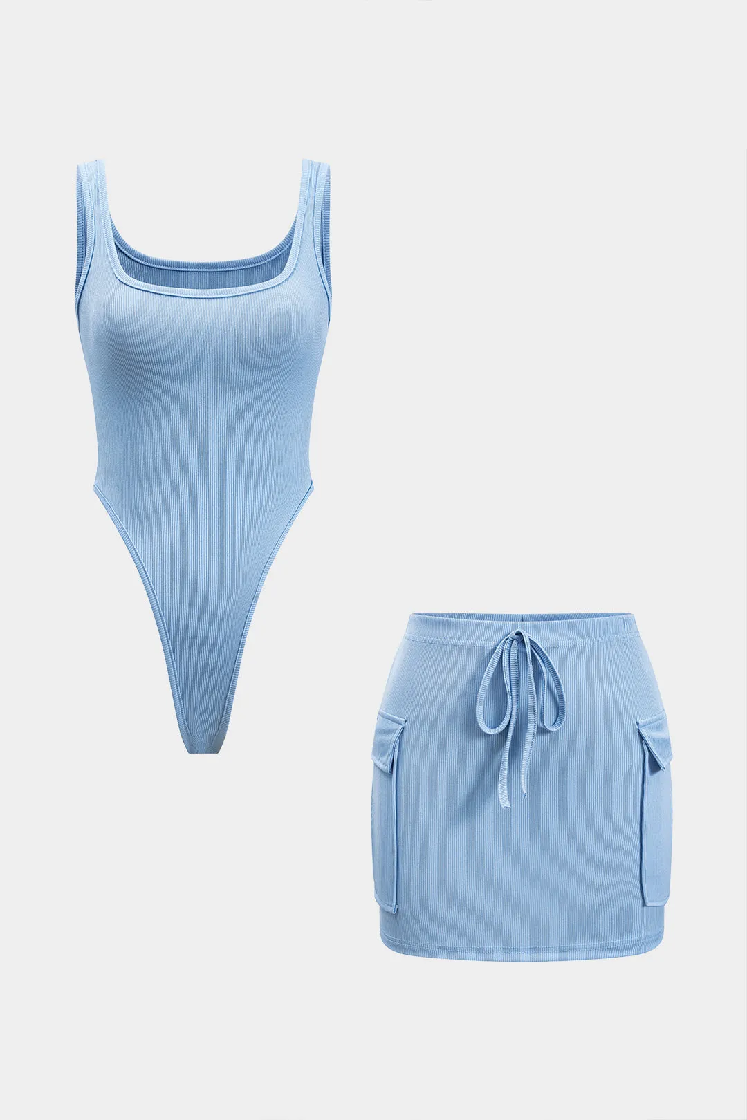 Ærmeløs bodysuit og slips foran lomme nederdel sæt sold by Micas