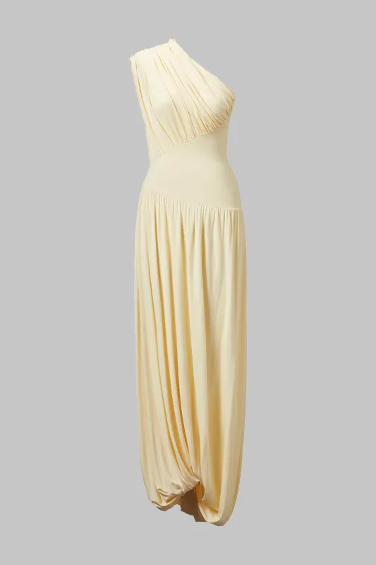 Ruched Asymmetrical One Shoulder Maxi Dress sold by Micas