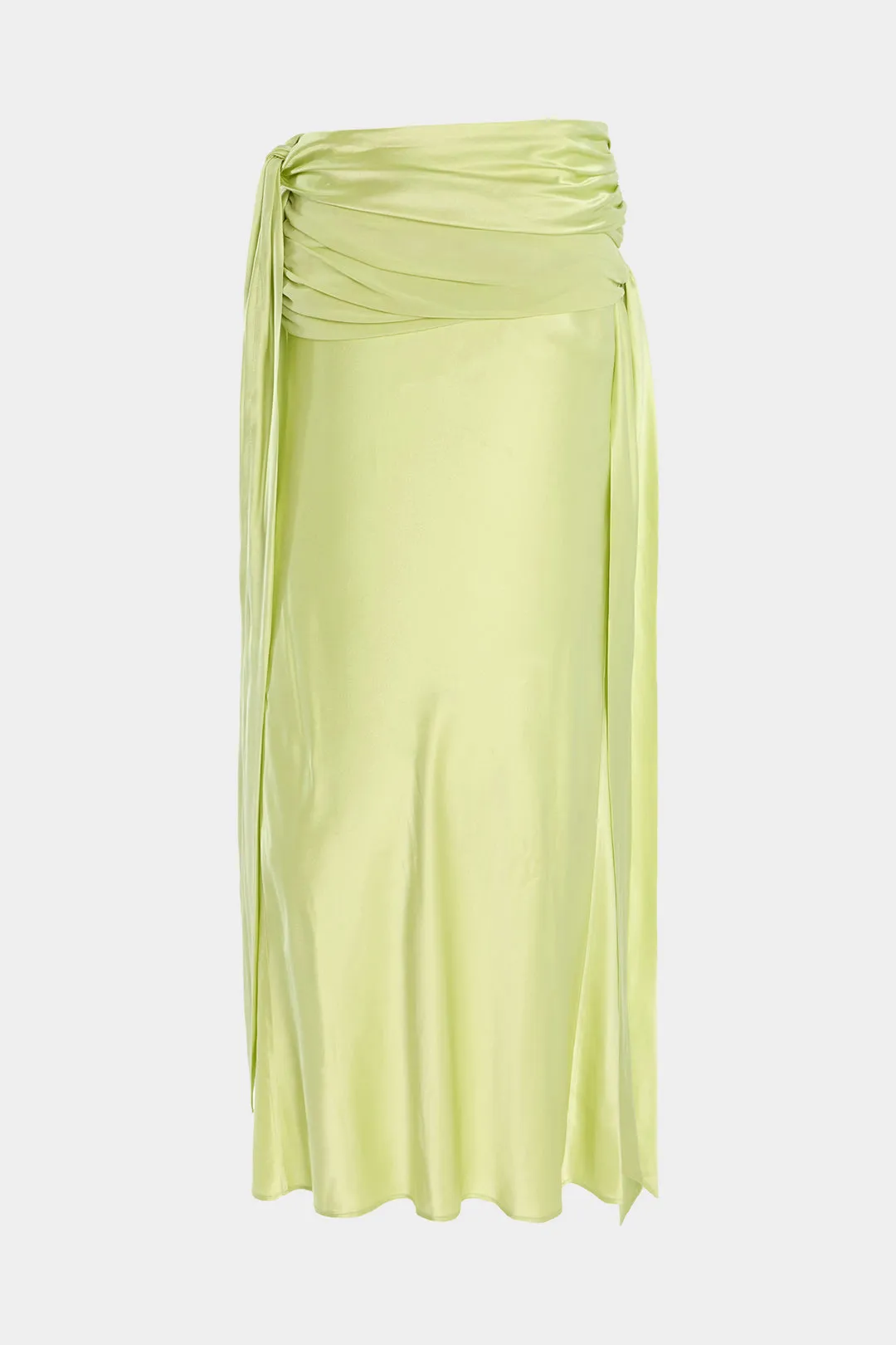 Solid Satin Mesh Ruched Skirt sold by Micas