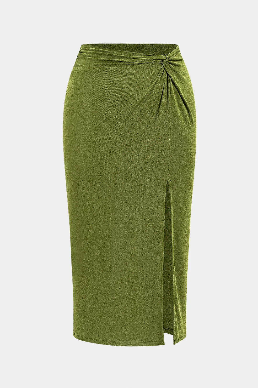 Plus størrelse ruched twist knude spalte nederdel sold by Micas