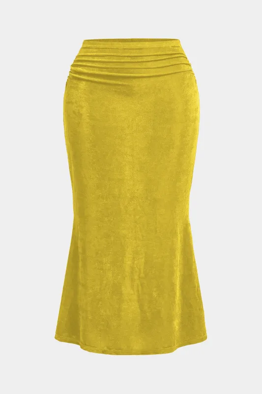 Plus Size Solid Ruched Slit Skirt sold by Micas