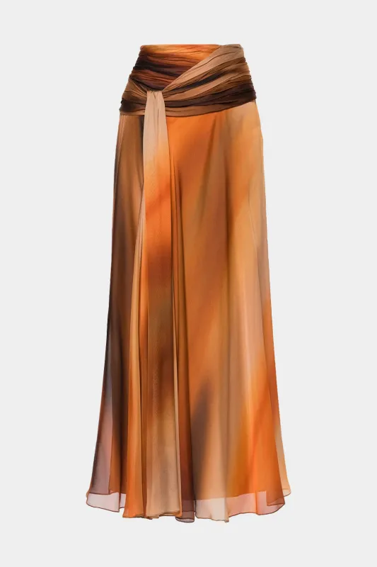 Ombre print chiffon ruched nederdel sold by Micas
