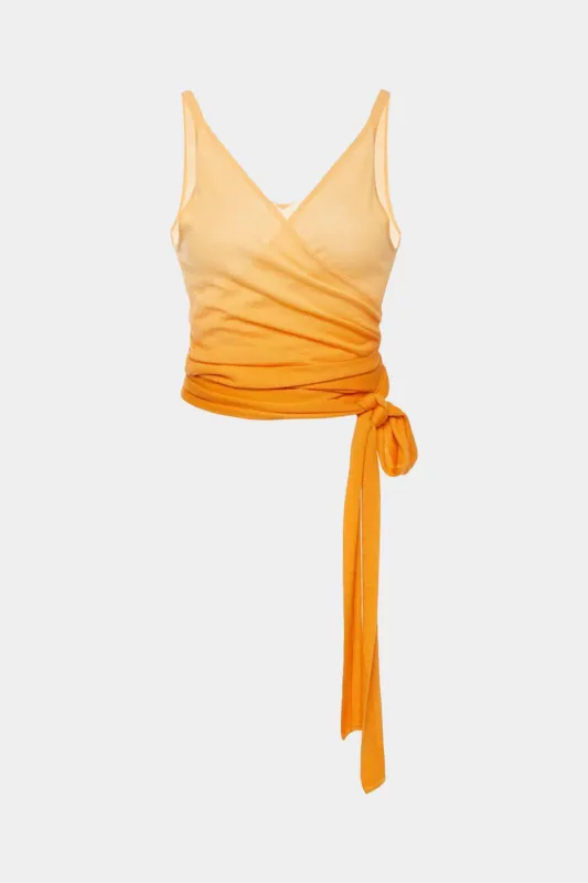 Ombre Print Tie Knot Crossed Slip Tank Top sold by Micas