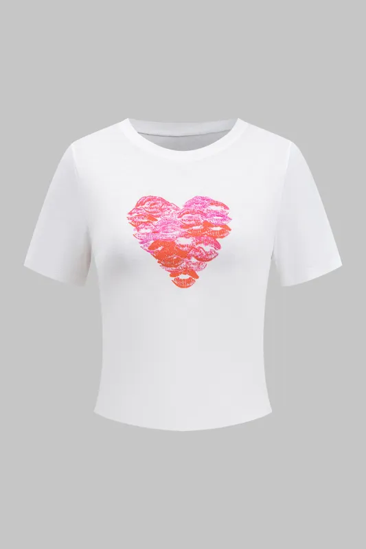 Heart Print Short Sleeve T-Shirt made by Micas