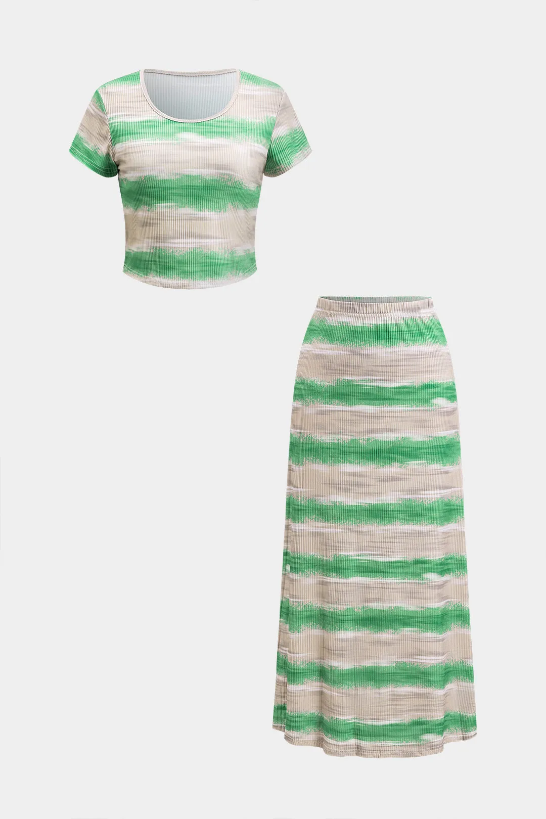 Kontrast tekstureret kortærmet top og nederdel sæt sold by Micas