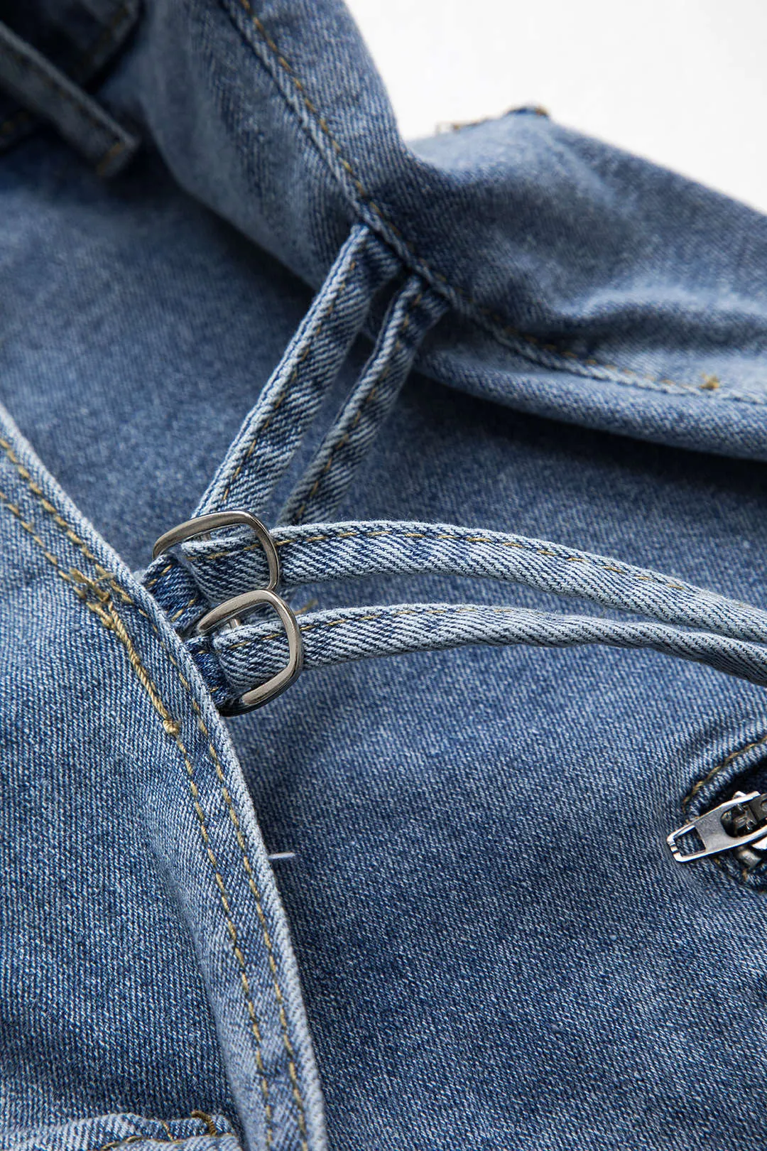 Denim Button Tie Knot Flap Pocket Zipper Shorts sold by Micas product image thumbnail 3