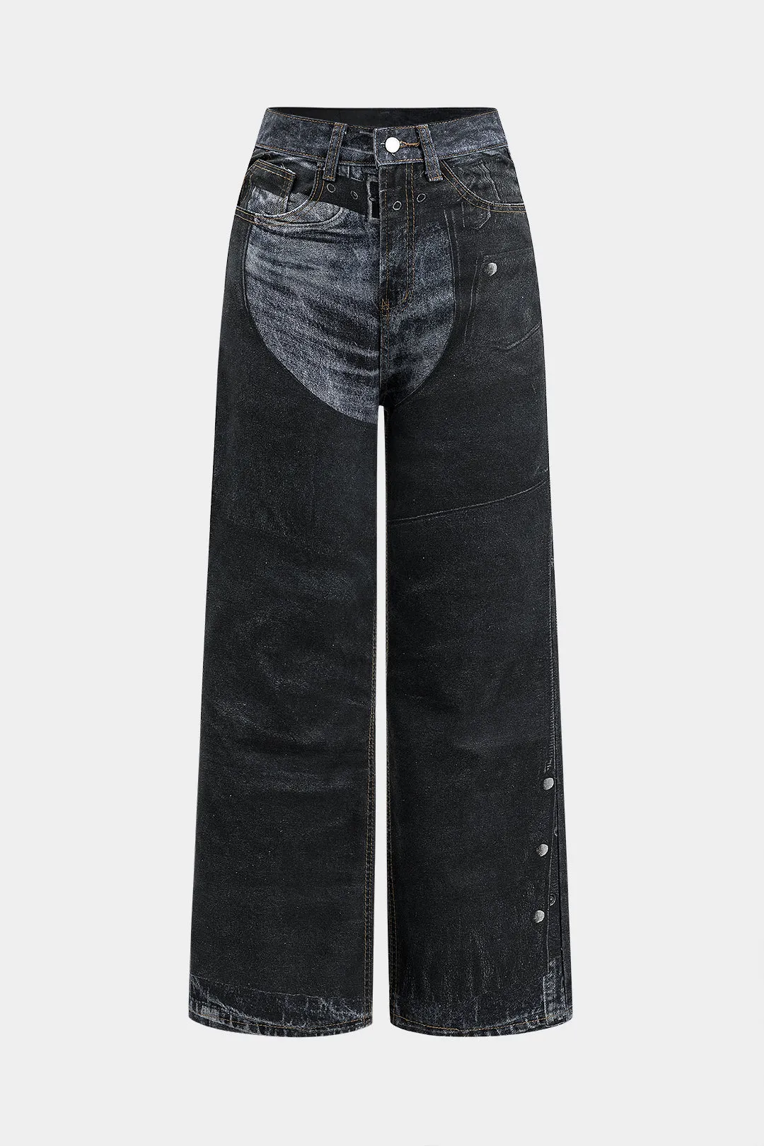 Kontrast denim -knap brede ben jeans sold by Micas