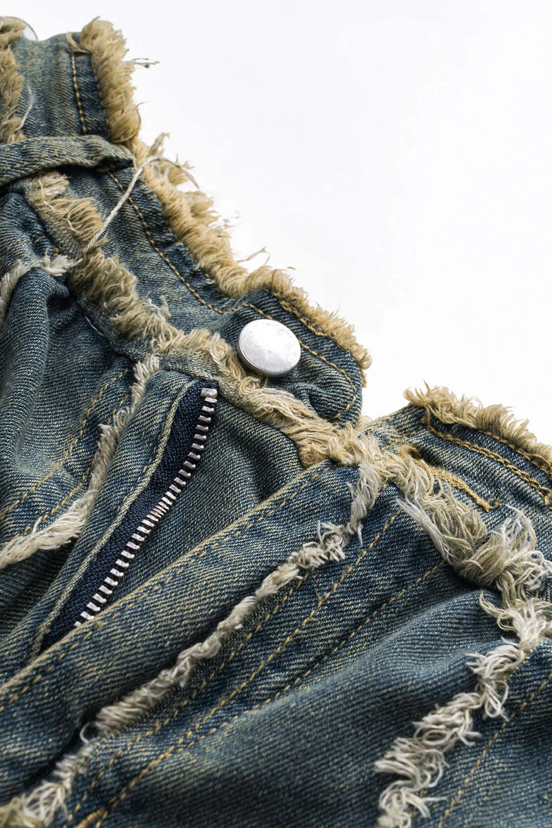 Denim falmede flossede knaplomme brede ben jeans sold by Micas product image thumbnail 4