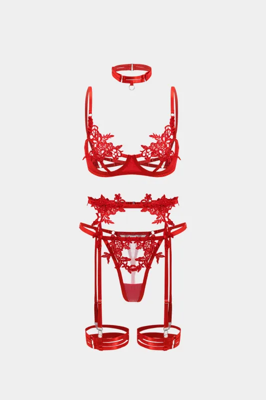 Mesh Sheer Broderi Lingerie Garter Set sold by Micas