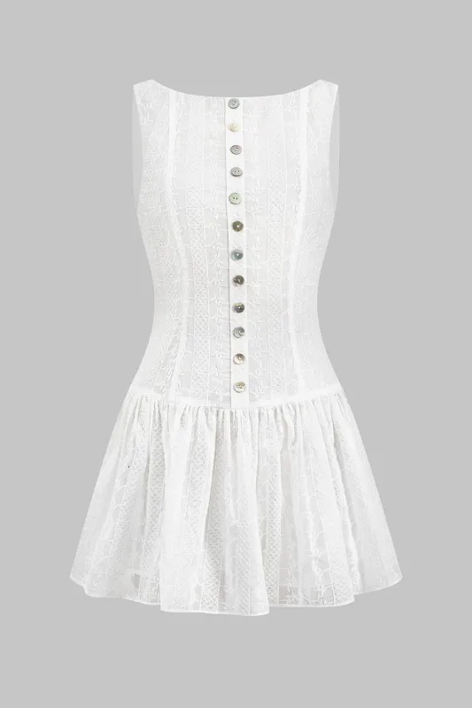 Pleated Button Zipper Sleeveless Mini Dress sold by Micas