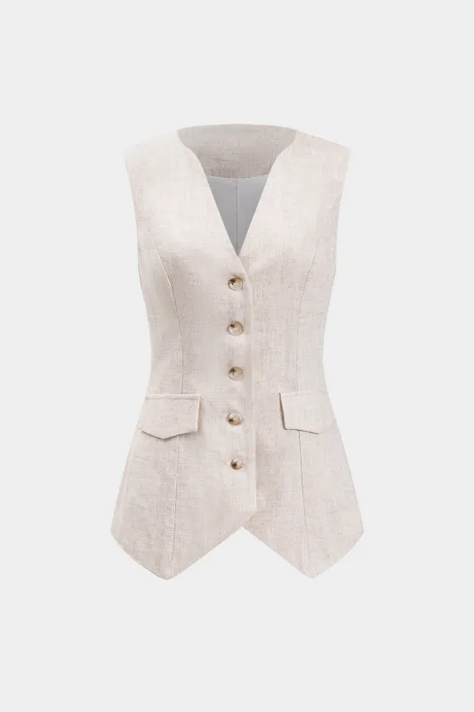 Linen Button Flap Pcoket Tank Top sold by Micas