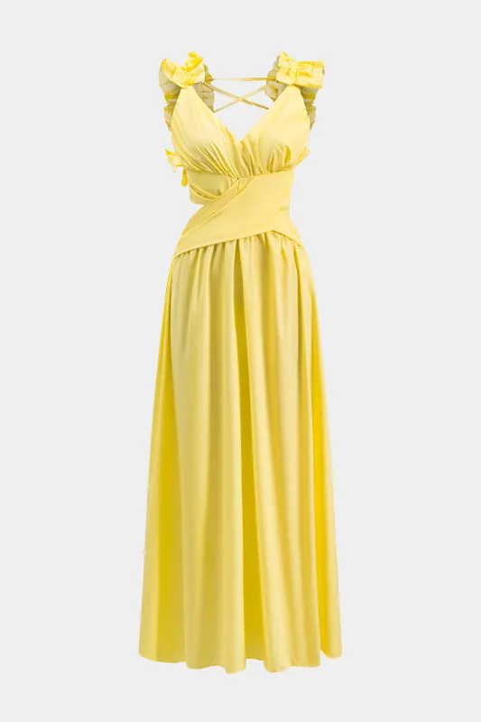 Chiffon Ruched slips tilbage V-hals maxi kjole sold by Micas