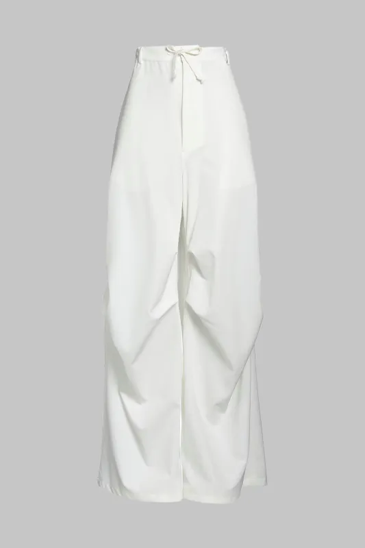 Solid Tie Front Ruched Wide Leg Trousers sold by Micas