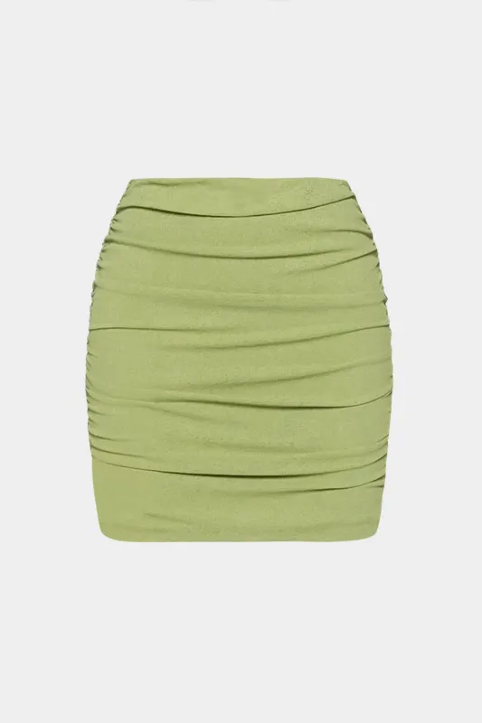 Solid Ruched Mini Skirt sold by Micas