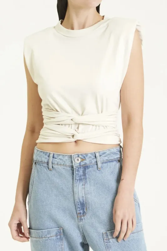 Ruched Twist Knot Sleeveless T-Shirt sold by Micas