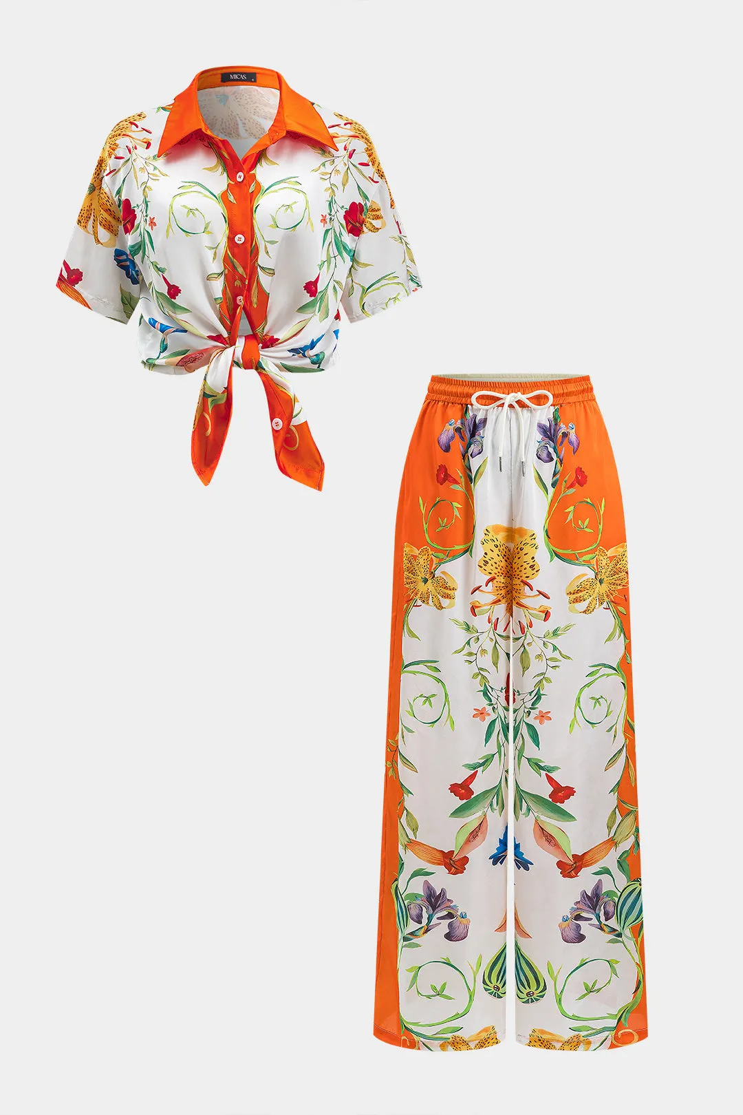 Blomsterprint Satin Ruched Button Bind Front Wide Ben Bukser sold by Micas product image thumbnail 2