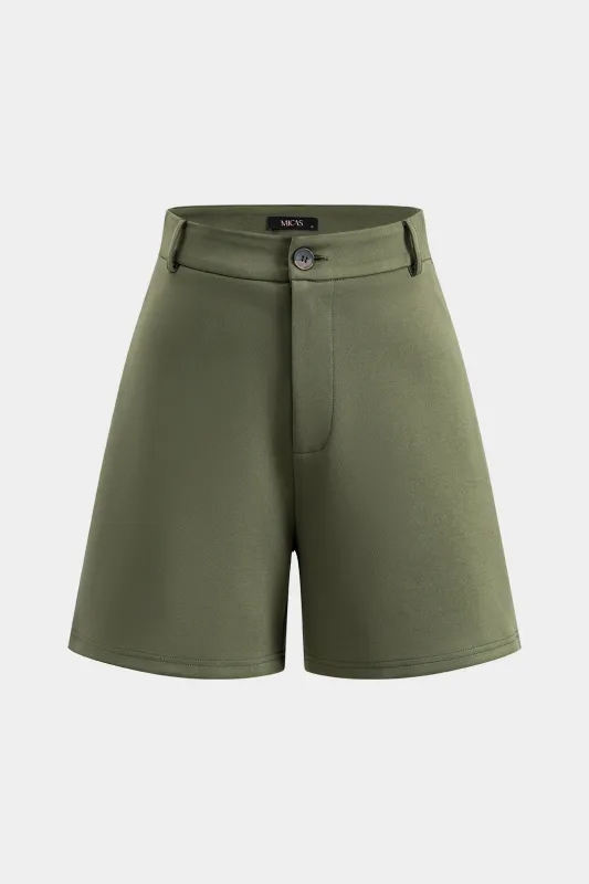 Solid Pleated Button Shorts sold by Micas