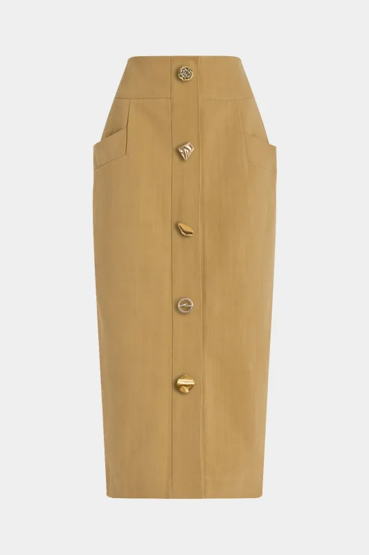 Metal plisseret knaplomme nederdel sold by Micas