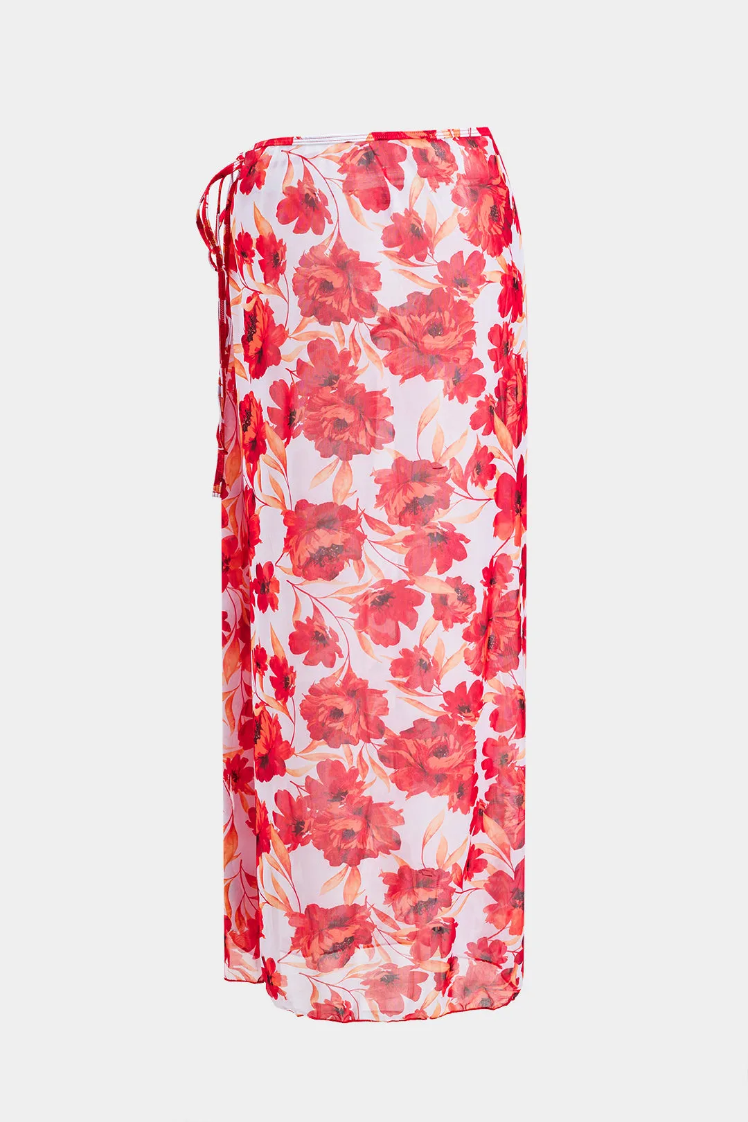 Blomsterprint Mesh Ruched Strappy Backless Bikini og Tie Knot Cover Up Set sold by Micas product image thumbnail 5