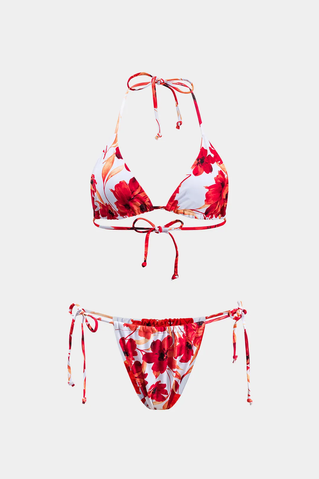 Blomsterprint Mesh Ruched Strappy Backless Bikini og Tie Knot Cover Up Set sold by Micas product image thumbnail 2