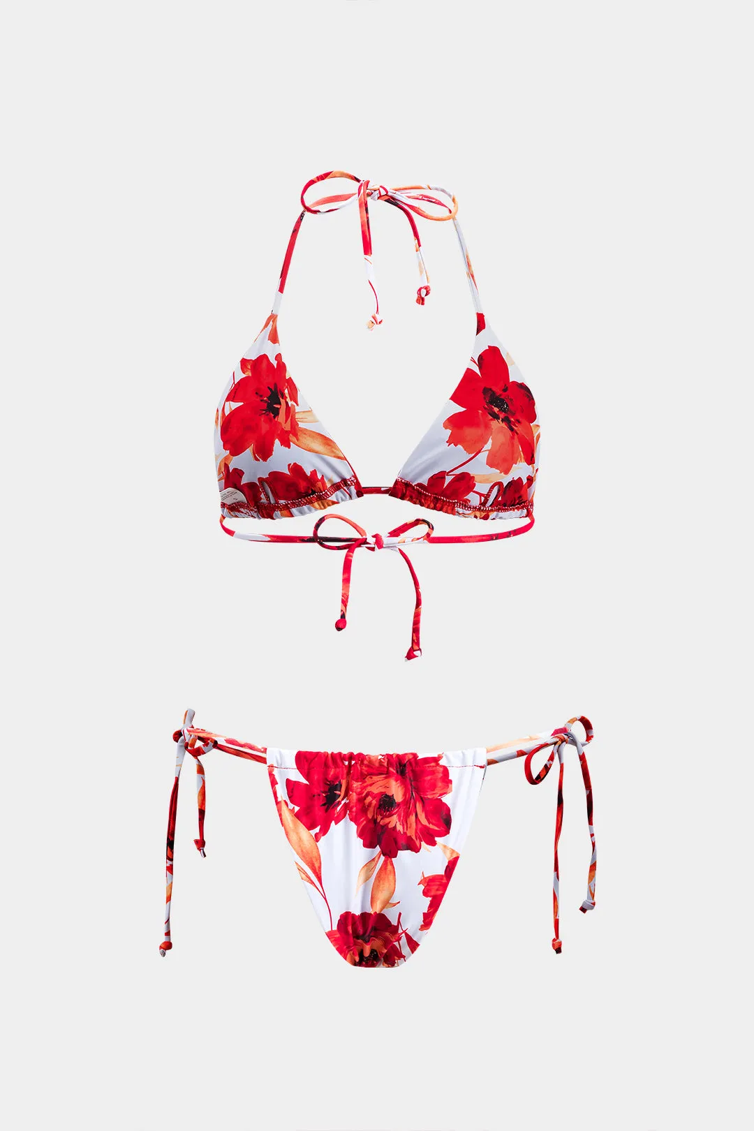 Blomsterprint Mesh Ruched Strappy Backless Bikini og Tie Knot Cover Up Set sold by Micas product image thumbnail 3