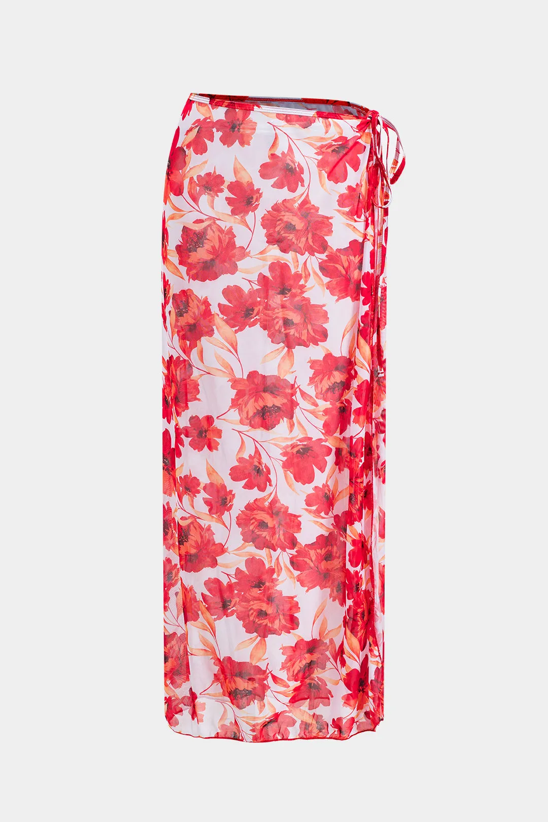 Blomsterprint Mesh Ruched Strappy Backless Bikini og Tie Knot Cover Up Set sold by Micas product image thumbnail 4