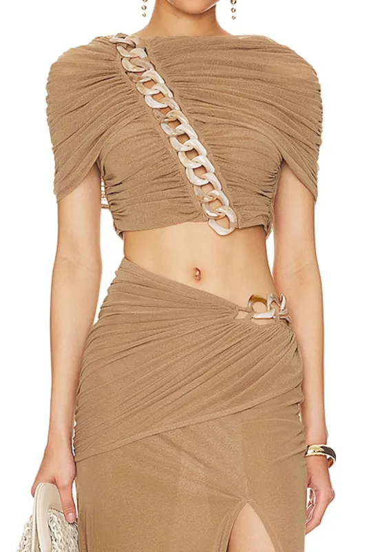 Mesh Chain Ruched Short-Sleeve T-Shirt sold by Micas