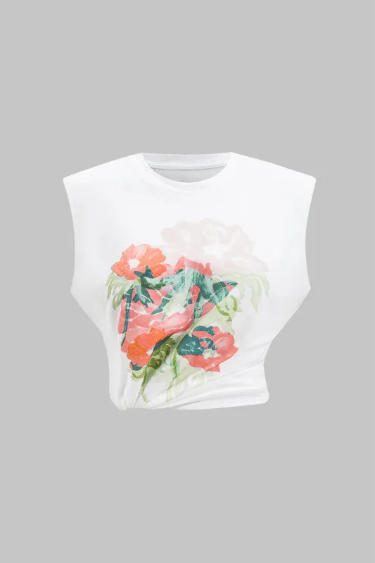 Floral Print Sleeveless Tank Top sold by Micas