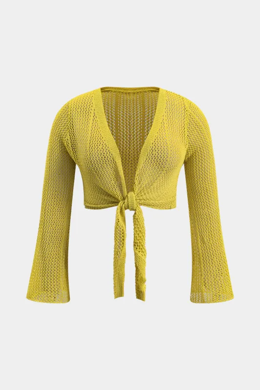 Plus Size Knit Tie Front Cut Out Long Sleeve Cardigan sold by Micas