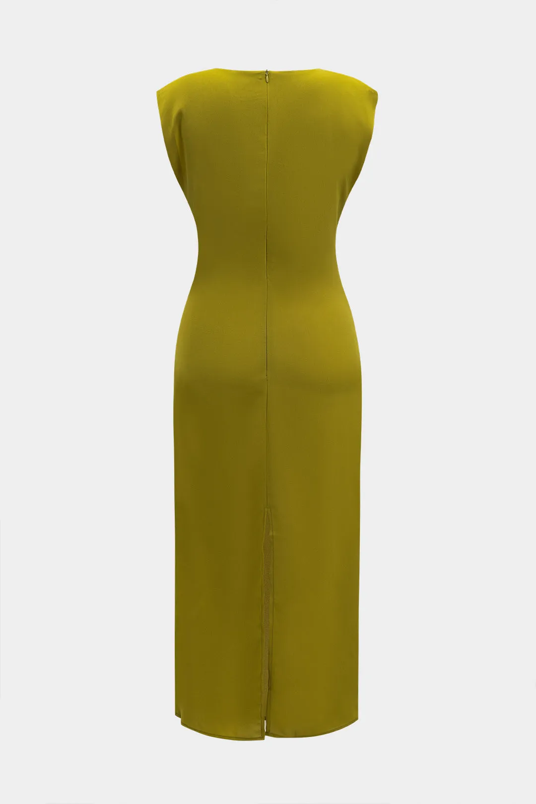 Metallisk ring ruched lynlås ærmeløs spalte midi kjole sold by Micas product image thumbnail 2