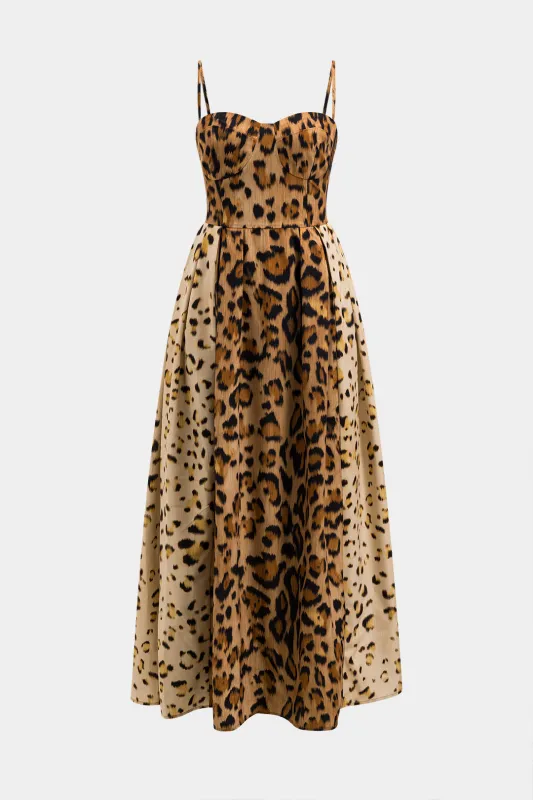 Leopard Print Ruched Bustier Slip Midi Dress sold by Micas