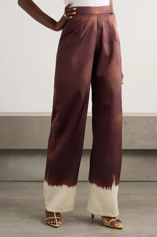 Contrast Tie Dye Print Satin Wide Leg Trousers sold by Micas