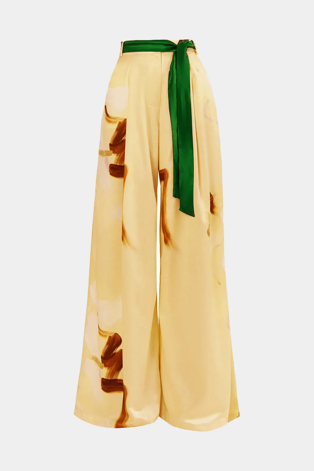 Abstract Print Satin Belted Tie Front Trousers sold by Micas