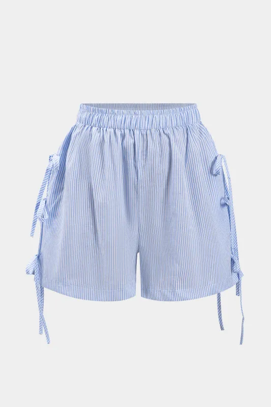 Stripe Print Ruched Tie Knot Shorts sold by Micas