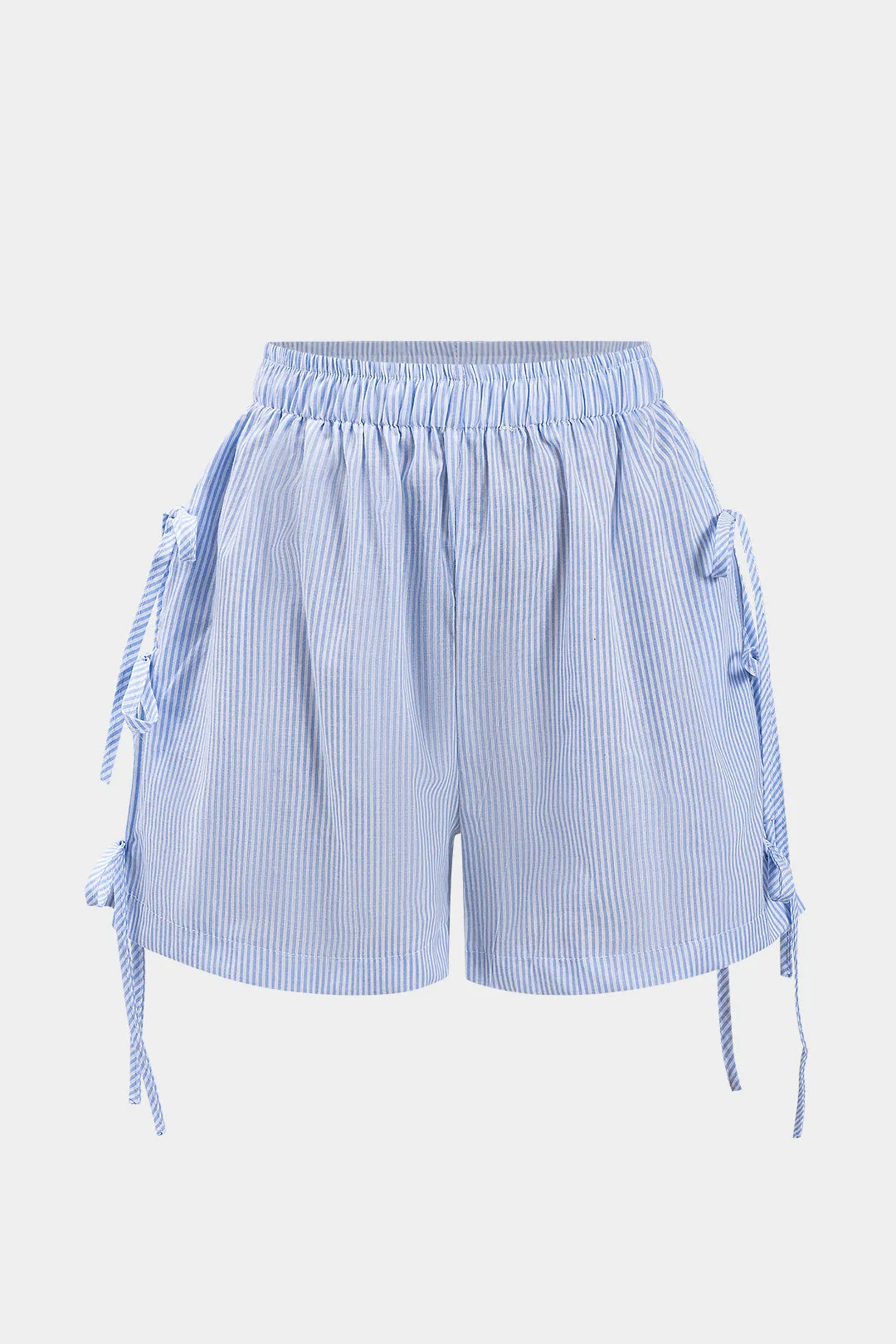Stripe Print Ruched Tie Knot Shorts sold by Micas